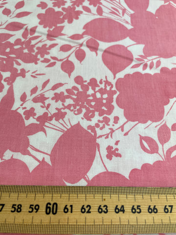 1m LEFT: Vintage Fabric Sheeting 1970s 81% Cotton w/ Pink Floral 200cm Wide