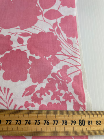 1m LEFT: Vintage Fabric Sheeting 1970s 81% Cotton w/ Pink Floral 200cm Wide