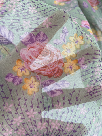 ON CLEARANCE: Modern Sheer Polyester Sage Green Purple Rose Sprays 112cm x 6m