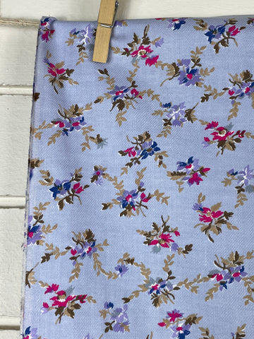 1m LEFT: Vintage Fabric 1960s Floral Cotton Twill w/ Fine Flannel Back