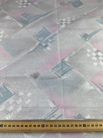 2m LEFT: Vintage Fabric Cotton Sheeting 1980s Unused Grey Pink Abstract