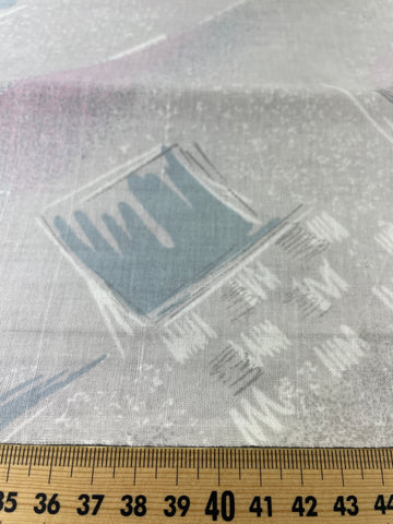 2m LEFT: Vintage Fabric Cotton Sheeting 1980s Unused Grey Pink Abstract