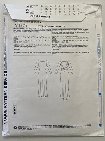 TWO LEFT: EVENING DRESS: Badgley Mischka Vogue Pattern Sizes 14-22 uncut *V1374