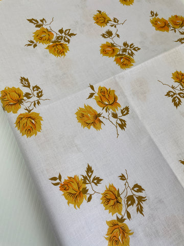 LAST ONE: Vintage 1970s Unused Cotton Pillowcase w/ Yellow Brown Roses