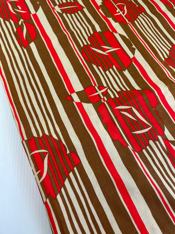 1m LEFT: Vintage? Modern? Light Weight Cotton w/ Chocolate Red Flowers & Lines
