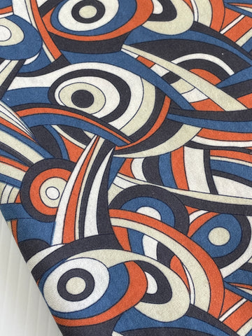 LAST 1/2m: Vintage Fabric Early 2000s Cotton Jersey w/ Retro Circles & Lines