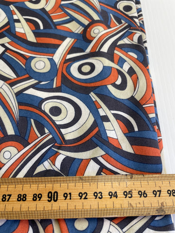 4m LEFT: Vintage Fabric Early 2000s Cotton Jersey w/ Retro Circles & Lines