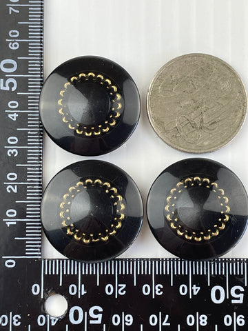 ONE SET ONLY: striking charcoal grey iridescent w/ gold detail  shank buttons 29mm