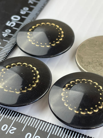 ONE SET ONLY: striking charcoal grey iridescent w/ gold detail  shank buttons 29mm