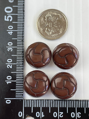 ONE SET ONLY: Vintage 4 x faux leather knot plastic shank buttons 15mm