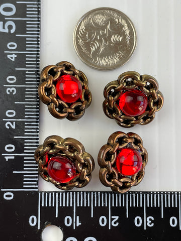 ONE SET LEFT: kitsch 70s plastic faux metal & jewel textured shank buttons 19-20mm