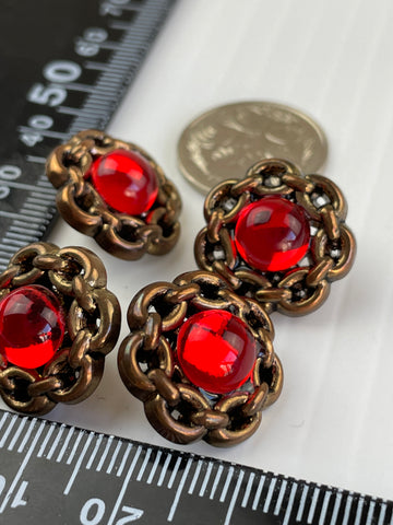 ONE SET LEFT: kitsch 70s plastic faux metal & jewel textured shank buttons 19-20mm