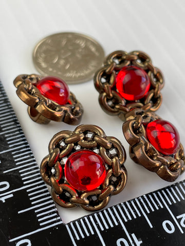 ONE SET LEFT: kitsch 70s plastic faux metal & jewel textured shank buttons 19-20mm