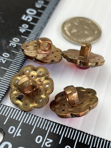 ONE SET LEFT: kitsch 70s plastic faux metal & jewel textured shank buttons 19-20mm