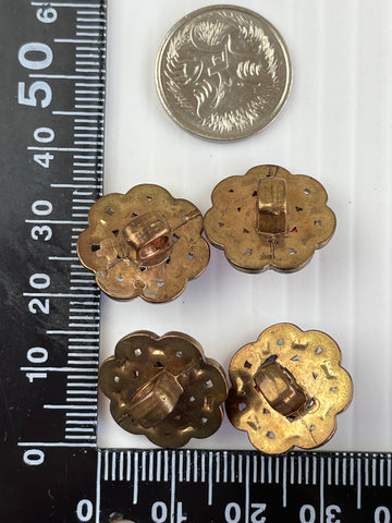 ONE SET LEFT: kitsch 70s plastic faux metal & jewel textured shank buttons 19-20mm