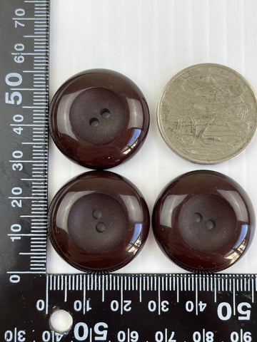 ONE SET ONLY: Vintage 3 x shiny dark brown bakelite? plastic 2-hole buttons 28mm