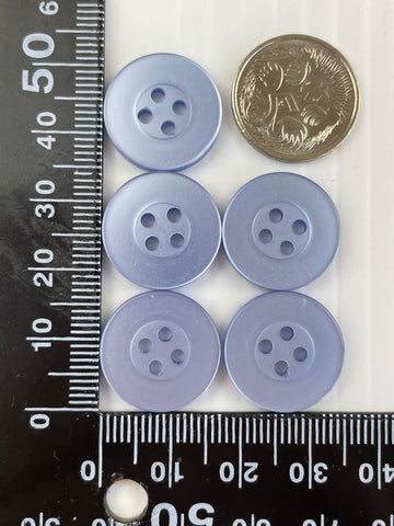 ONE SET ONLY: Vintage 5 x shiny pale cornflower blue 4-hole buttons 17mm