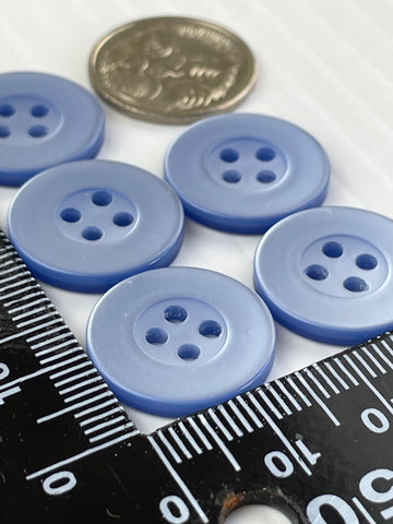 ONE SET ONLY: Vintage 5 x shiny pale cornflower blue 4-hole buttons 17mm