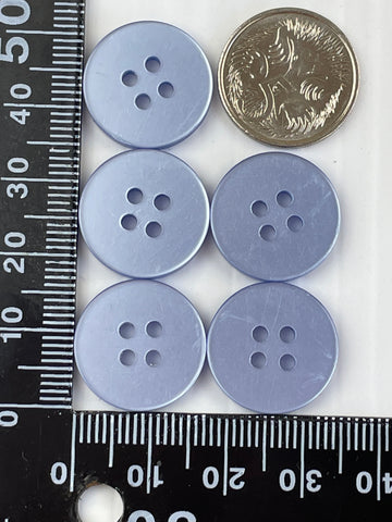 ONE SET ONLY: Vintage 5 x shiny pale cornflower blue 4-hole buttons 17mm