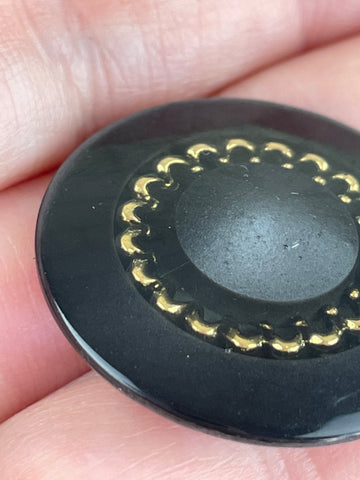 ONE SET ONLY: striking charcoal grey iridescent w/ gold detail  shank buttons 29mm