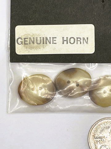 ONE SET ONLY: 5 x vintage 1970s deer horn 2-hole buttons c. 16mm oval