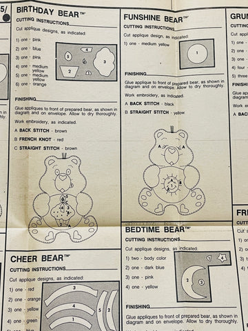 CARE BEARS SOFT DOLL ORNAMENTS: Butterick 1980s sewing pattern + template sheet  *6725