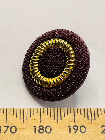 ONE SET ONLY: vintage faux maroon plastic gold circle plastic shank button 23mm