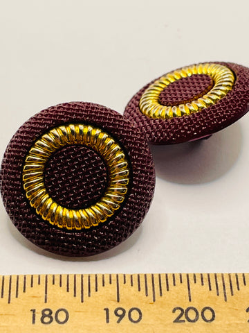 ONE SET ONLY: vintage faux maroon plastic gold circle plastic shank button 23mm