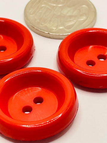 ONE SET ONLY: vintage red plastic high side button 2-hole 28mm