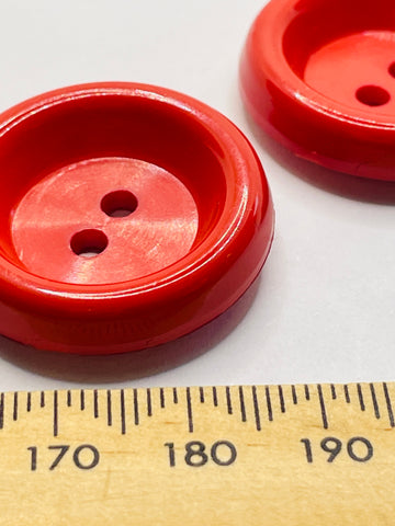 ONE SET ONLY: vintage red plastic high side button 2-hole 28mm