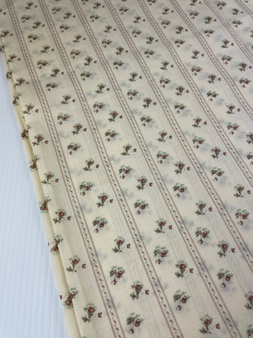 LAST 1/2m: Vintage 1970s 80s Light Weight Cotton Blend w/ Small Flower Stripes