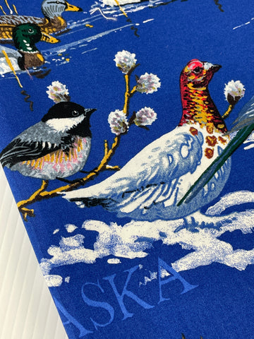 1m LEFT: Quilt Cotton Banana Jack Hawaiian w/ Alaskan Birds on Blue