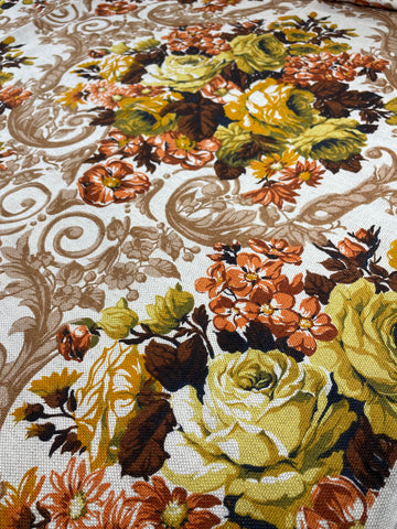 LAST PATTERN REPEAT: Vintage 1960s heavy linen with giant floral cluster