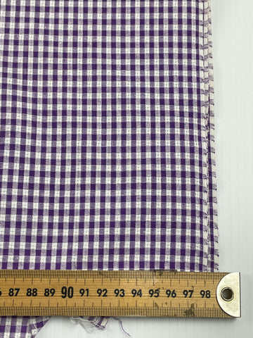 2.5m LEFT: Vintage 1970s woven textured cotton gingham purple white