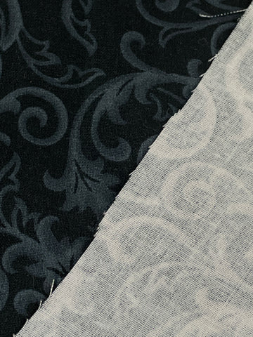 1.5m LEFT: Modern Fabric Quilt Cotton Blue Scrolls on Dark Blue Base