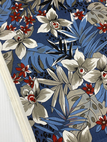 LAST 1/2m: Vintage Fabric 1980s? Cranston Schwartz Liebman Cotton w/ Tropical Floral