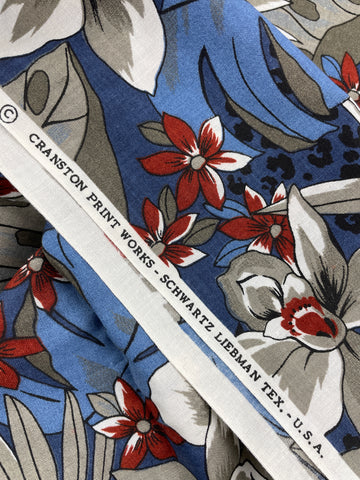 LAST 1/2m: Vintage Fabric 1980s? Cranston Schwartz Liebman Cotton w/ Tropical Floral