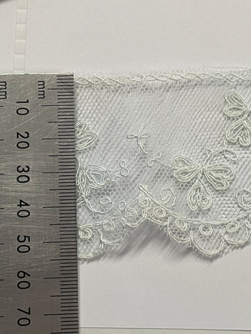 14.5m LEFT: 50s? Vintage mint green cotton rayon intricate needle run lace trim 5.5cm wide