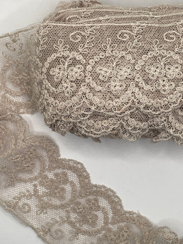 1.5m LEFT: 50s? Vintage ecru cotton intricate needle run lace trim 5cm wide