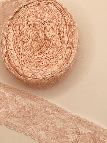 Vintage Trim 1960s? Pale Pink Cotton Rayon Lace Trim 32mm Wide