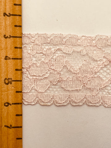 5.5m LEFT: 60s? Vintage pale pink cotton rayon lace trim 3.2cm wide
