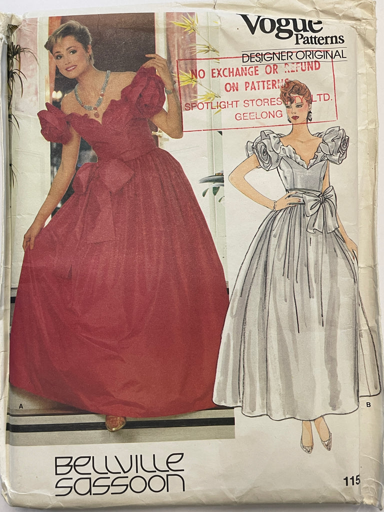 EVENING OR WEDDING DRESS w SASH: Vogue Bellville Sassoon Size 14 Unused mid-80s *1152