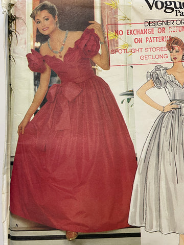 EVENING OR WEDDING DRESS w SASH: Vogue Bellville Sassoon Size 14 Unused mid-80s *1152