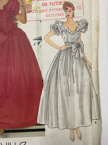 EVENING OR WEDDING DRESS w SASH: Vogue Bellville Sassoon Size 14 Unused mid-80s *1152
