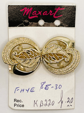 VINTAGE FILIGREE LEAF BUCKLE: 80s? 90s? Maxart two-piece clip buckle  gold tone *58mm