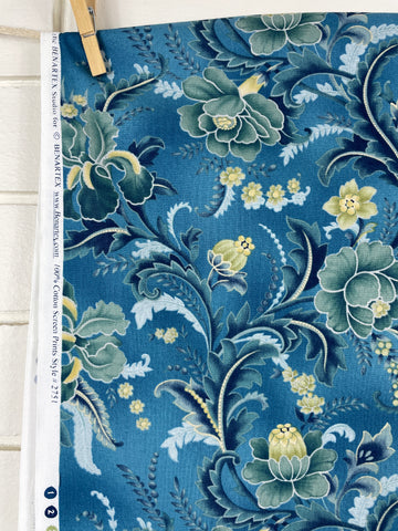 Modern Fabric Benartex Quilt Cotton Janelle Blue Green Fronds 112cm Wide