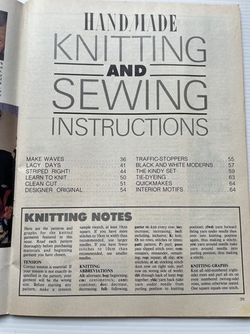 HANDMADE MAGAZINE SEP/OCT 1987: Complete with patterns knitting & sewing projects