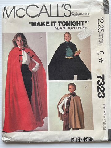 CAPE CLOAK IN TWO LENGTHS: McCall's 1980 Size Medium Uncut Cosplay *7323