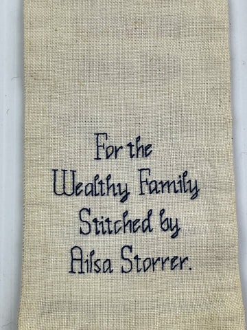 Vintage 1978 'For the Wealthy Family' embroidered wall hanging