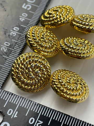 ONE SET ONLY: 6 x slightly domed faux gold metal rope plastic shank buttons 19mm